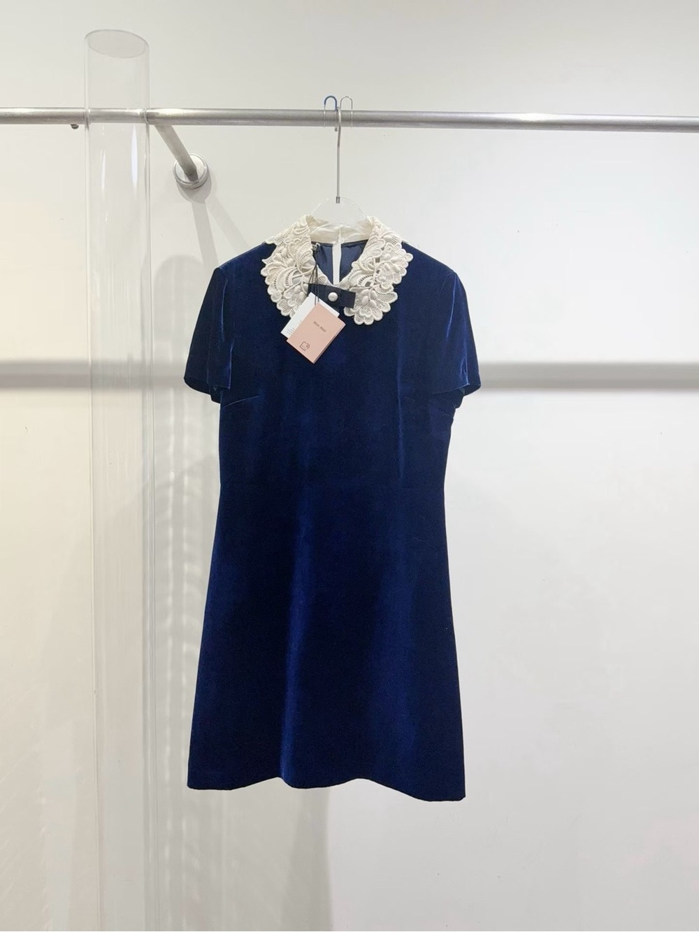 🚩steal Miu Miu Navy Blue Velvet Dress with White Lace Collar